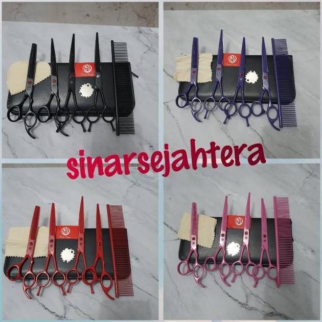 Gunting Grooming Anjing dan Kucing Stainless / Grooming Scissors Set / Gunting Set Purple Dragon ORI