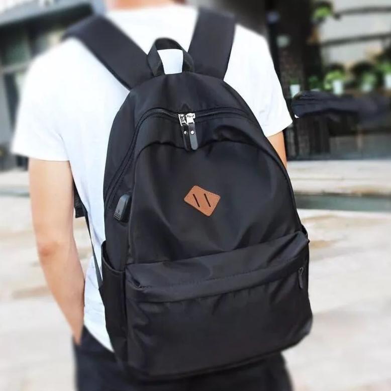 ORIGINAL TAS RANSEL KOREA PRIA&WANITA POLOS TAS SEKOLAH/BACKPACK TAS RANSEL POLOS HITAM