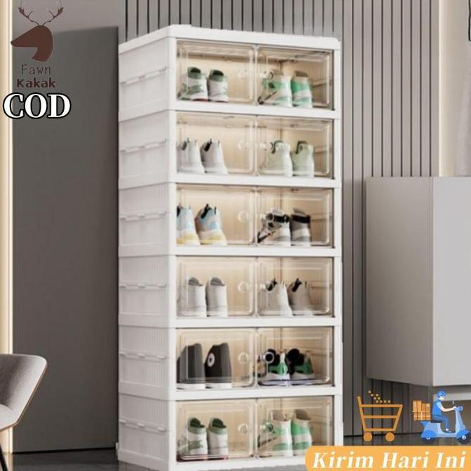 Tidak ada instalasi / 3-9 Lapis Lemari Sepatu Lipat Transparan Anti pecah - Rak Sepatu Penyimpanan K