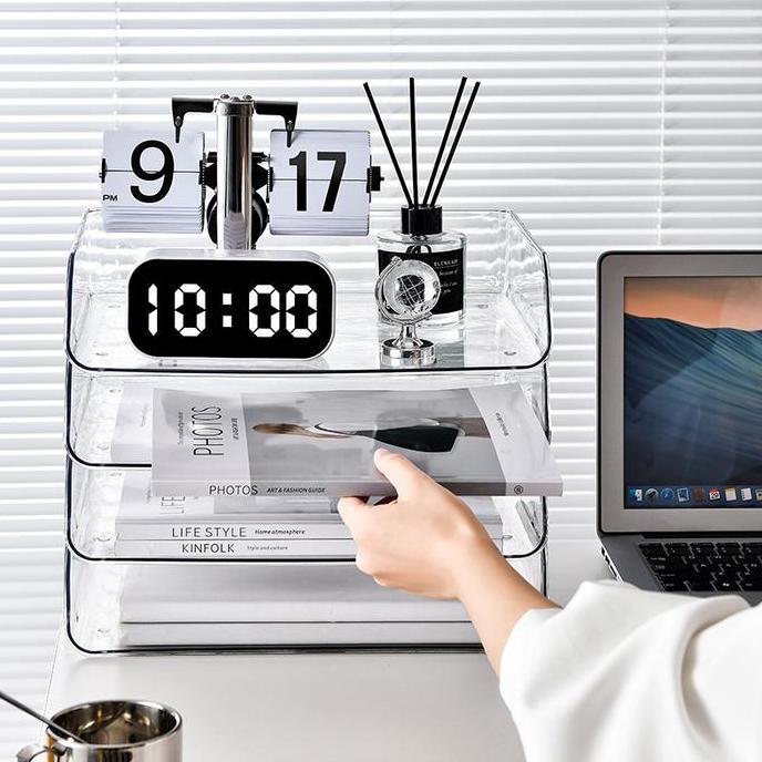 Susun Tray File Dokumen Susun Rak Kertas Organizer Document Paper Meja Kantor Transparant nampan dok