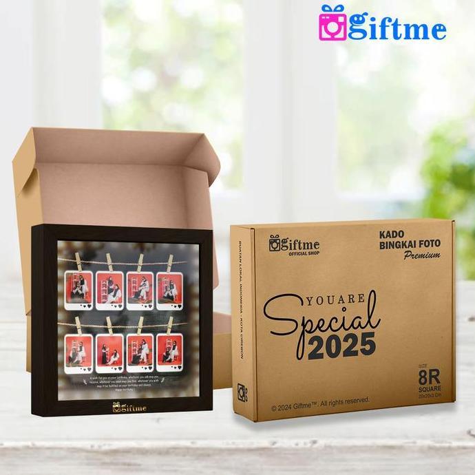 GIFTME Bingkai Foto 3D Custom Cetak bisa request 8 Foto dilengkapi Lampu LED