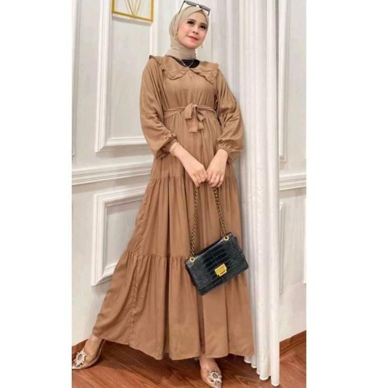 Grosir Gamis Noora Jumbo Rayon Super Polos Rempel Susun Wanita Remaja Polos