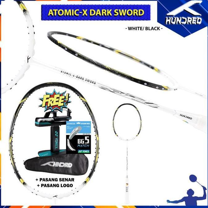RAKET BADMINTON HUNDRED ATOMIC - X / ATOMIC-X DARK SWORD - WHITE