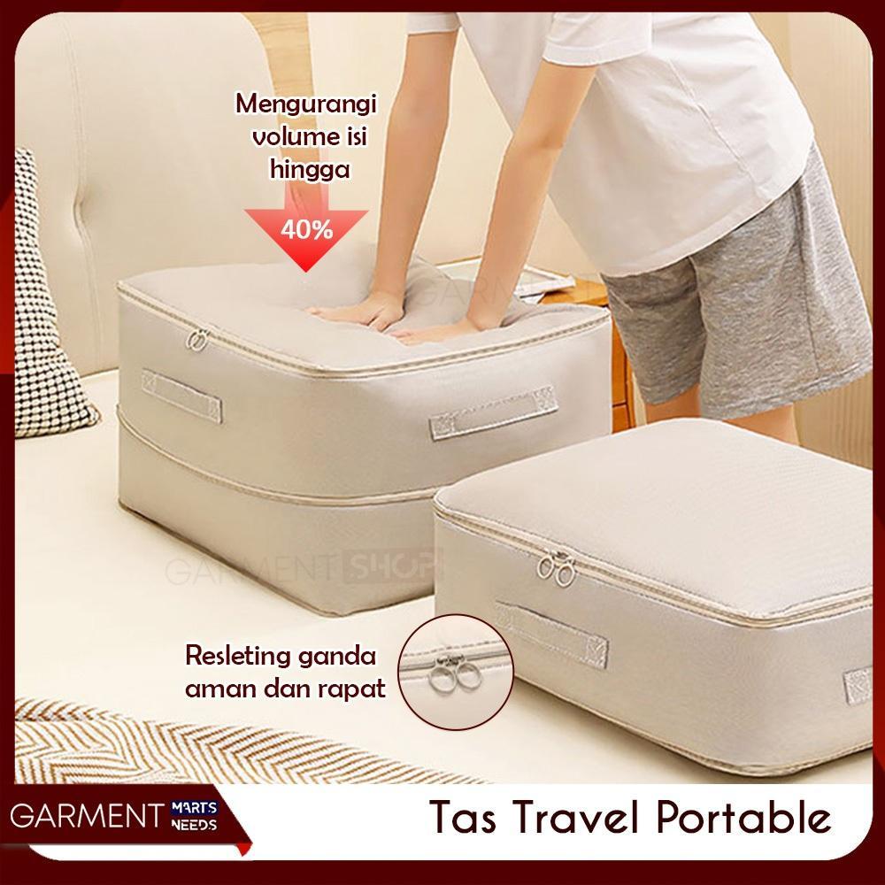 Tas Organizer Kompres Tempat Pakaian Traveling Praktis Penyimpanan Bed Cover Sprei Hemat Ruang