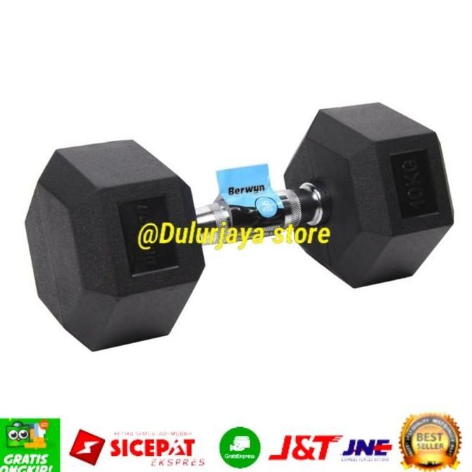 BERWYN Dumbbell/Barbel Karet/Rubber Hexagonal 10/12.5/15 Kg - 10Kg