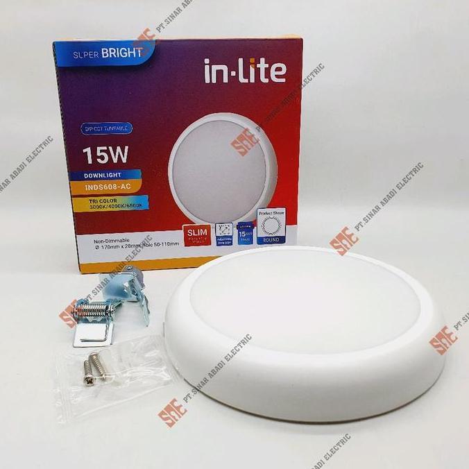 Downlight Led 15W 15 Watt Inbow Outbow Inlite Tricolor Adjustable Inlite INDS608-AC 3000/4000/6500K 