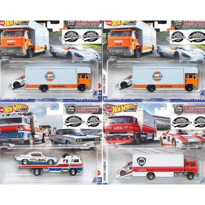 FLF56-956Q - Hot Wheels 1:64 Team Transport 2022 Set of 4 Porsche AMC Lancia Gulf