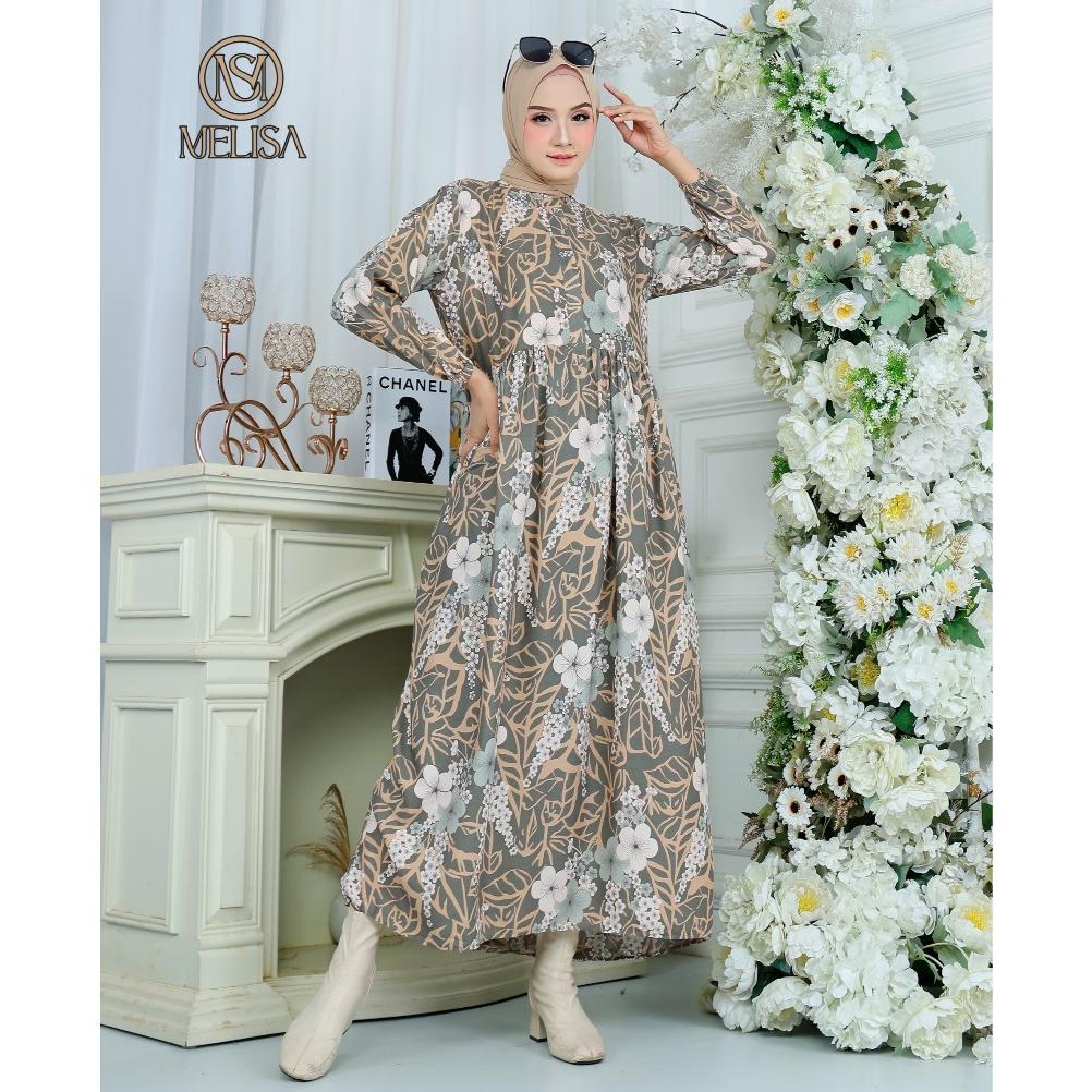 Mini Dress Long Tunik Motif Bunga Rayon Premium Daster Panjang Gamis Wanita Muslim Busui Lengan Panj