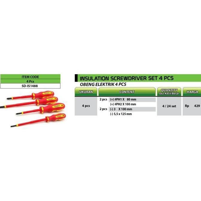 Tekiro Obeng Listrik Set 4 Pcs /Obeng Listrik Set / Tools - Alat Perkakas