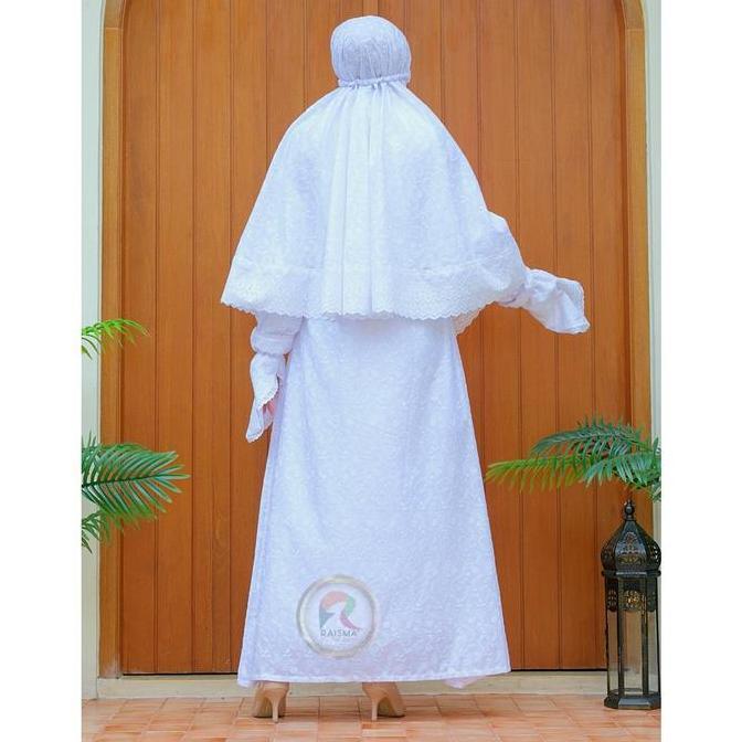 Gamis Putih Ihrom Bahan Katun Jepang Saliema Set Perlengkapan Umroh Wanita