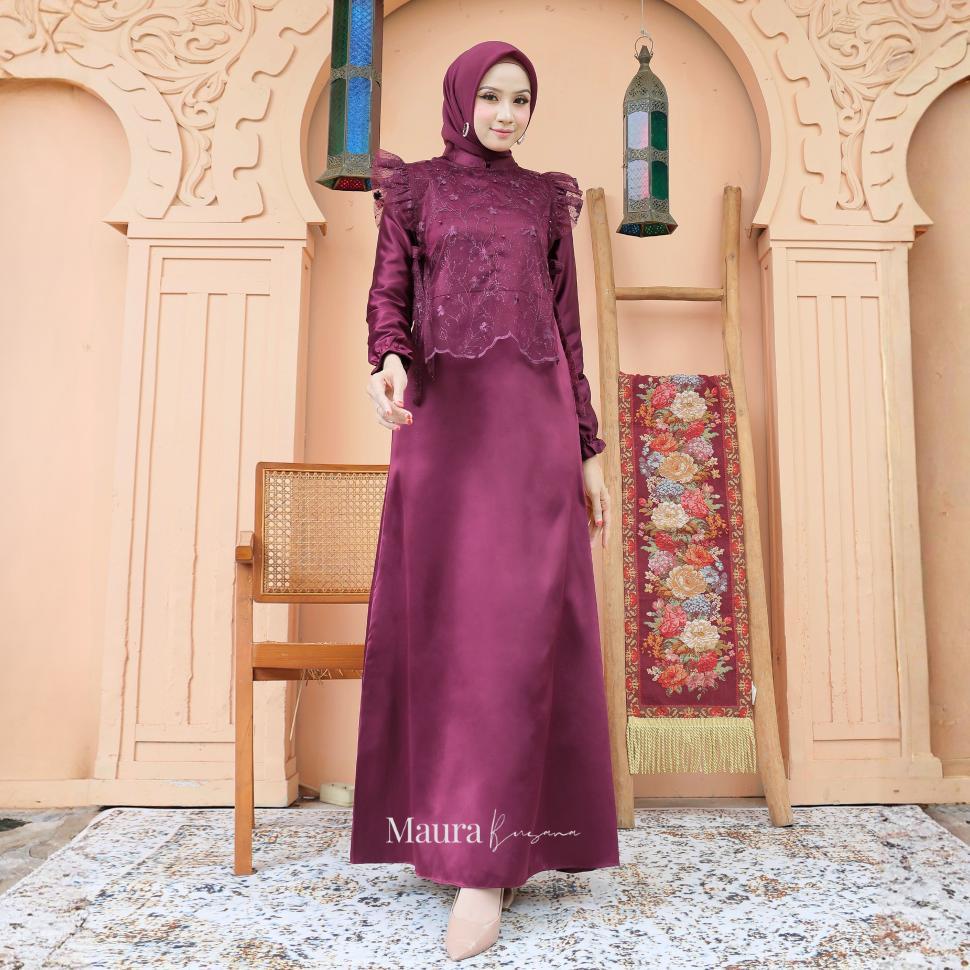 Viora Dress Brokat Rompi Tile Lepas Pasang // Dress Pesta Muslimah Elegan Busui Friendly // Gamis Ko