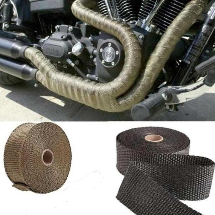 PEREDAM PANAS KNALPOT MOTOR EXHAUST WRAP 50MM MP-001 FIBERGLASS KAIN TAHAN SUHU TINGGI FLEKSIBEL MUD