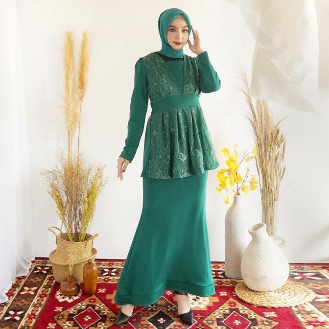 Terjangkau #209, Gamis  Duyung Bahan Scuba Polos Kombinasi Tile Bordir Maxi  Muslim  Mewah  Wanita P
