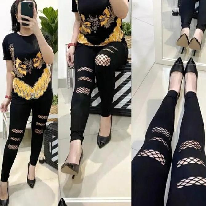 Kirimlangsung- Legging Import Sobek Jala / Legging Import Wanita Melar Panjang