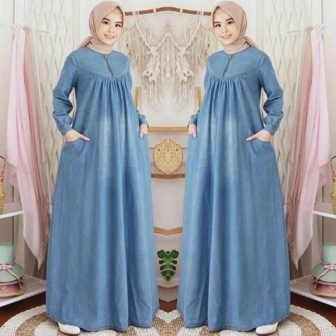 Terjangkau Gamis Jeans Wanita Terbaru 2026/Gamis Jeans Wanita Modern 2026/Gamis Jeans/Gamis Denim Po