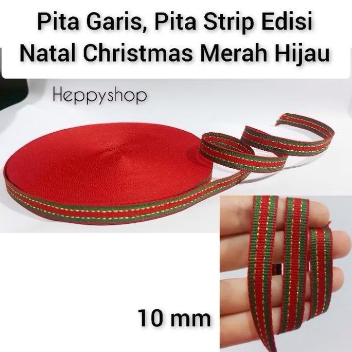 Yoiyouu- Pita Kado Natal Merah Hijau Gold (Per Roll) Christmas Ribbon