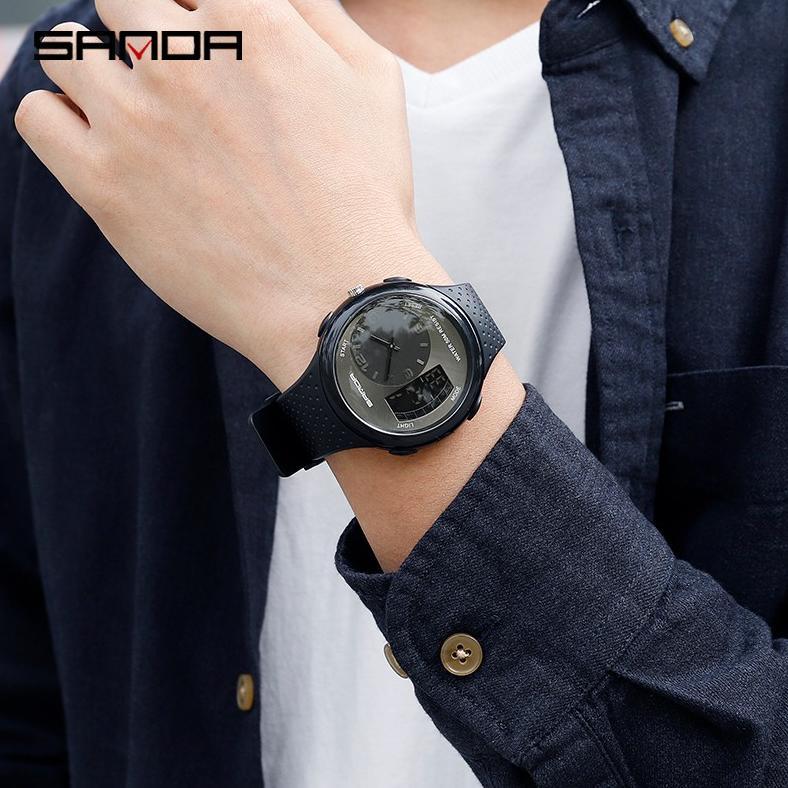 TERMURAH SANDA 763 Jam Tangan Pria Digital Analog Tali Rubber Chronograph Anti Air
