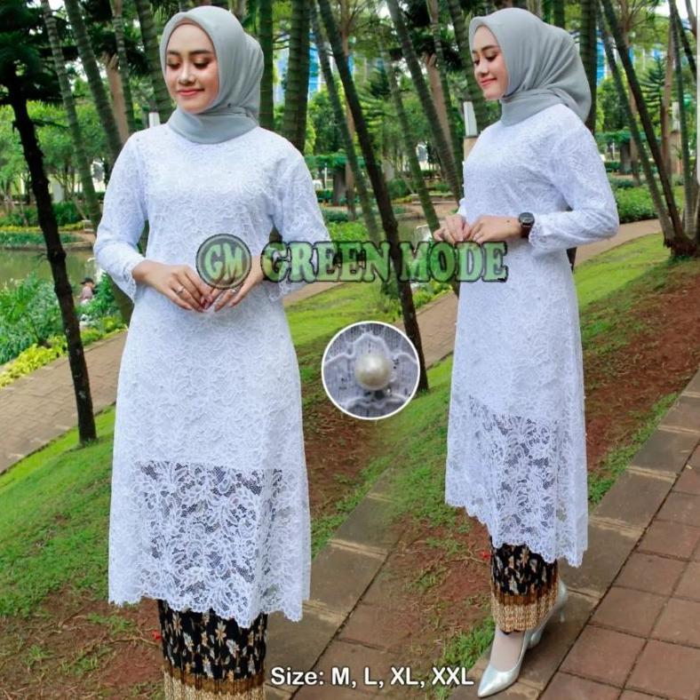 BEST DEALS KK KEBAYA ATASAN// SET TUNIK BROKAT PUTIH LONG MODERN 2024//KEBAYA PUTIH TERBARU/PAKAIAN 