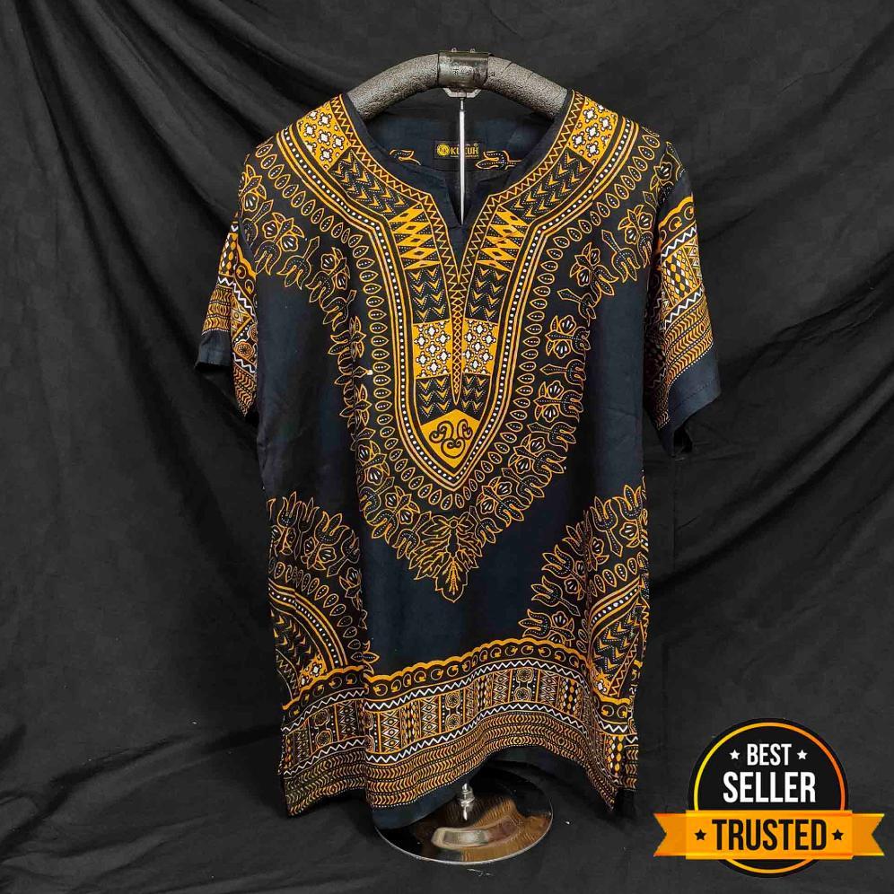 DISKON BAJU UJE MOTIF BATIK THAILAND DASAR HITAM - BAJU DASHIKI HITAM - BAJU BALI - BAJU SANTAI PRIA