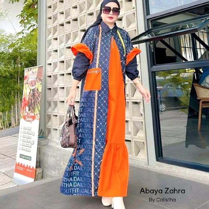 Miliki Set Abaya Zahra Outer Motif Printing  Mewah Muslim