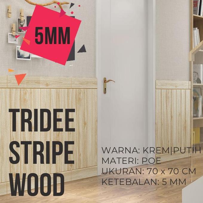 Wallpaper Foam 3D Motif Kayu Putih | White Wood | TRIDEE STRIPE WOOD Original