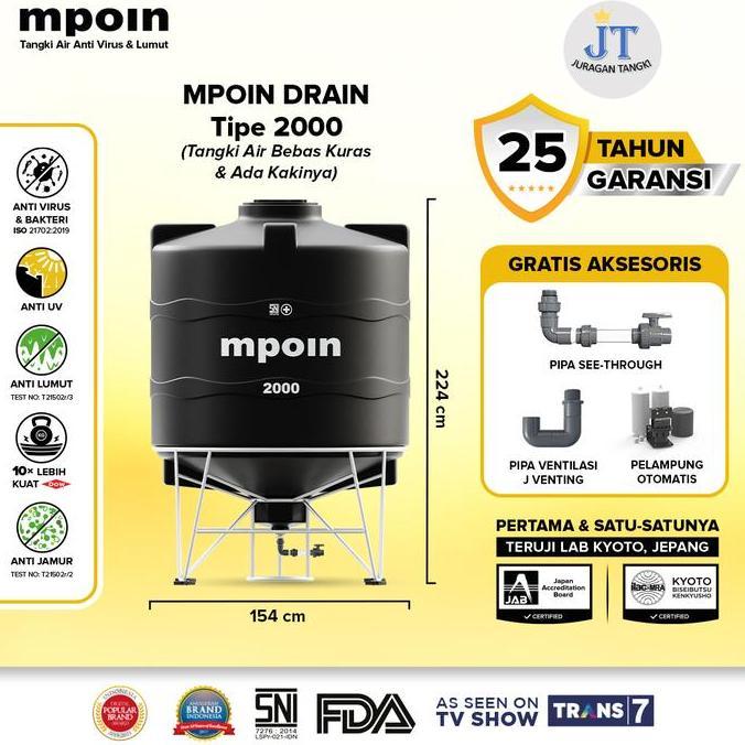Bst Ready Tangki Air Mpoin Plus 2000 Liter Drain | Toren Air | Tandon Air Best Seller