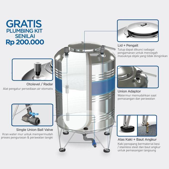 Terjangkau Tangki Air / Tandon / Toren Stainless Penguin 2000 Liter - Tbsk 2000