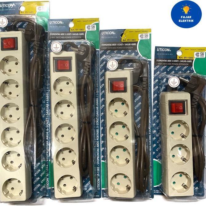 Nontizem- Uticon Stop Kontak 6 Lubang / Stop Kontak Uticon + Switch + Kabel