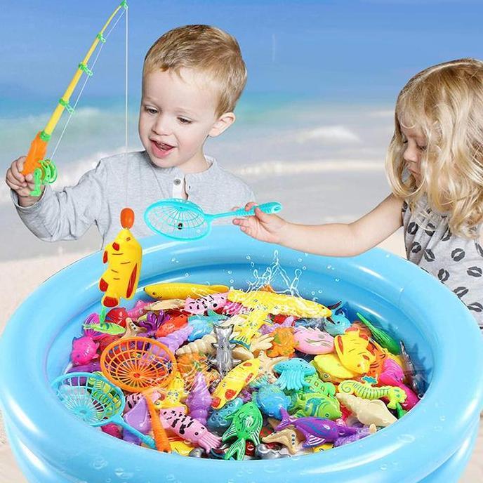 Toysficrim- Mainan Pancing Ikan Anak-Anak 50Pcs Mainan Pancing Ikan Magnet Dan Kolam Pancingan Magne