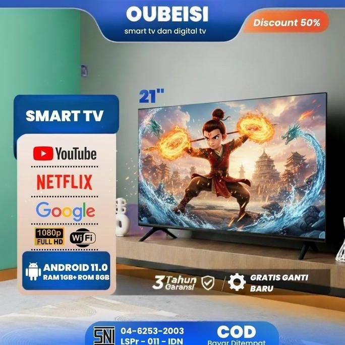 wevasz_shop - oubeisi tv led 21/22 inch smart digital televisi resolusi hd 128x72 piksel dengan hdmi