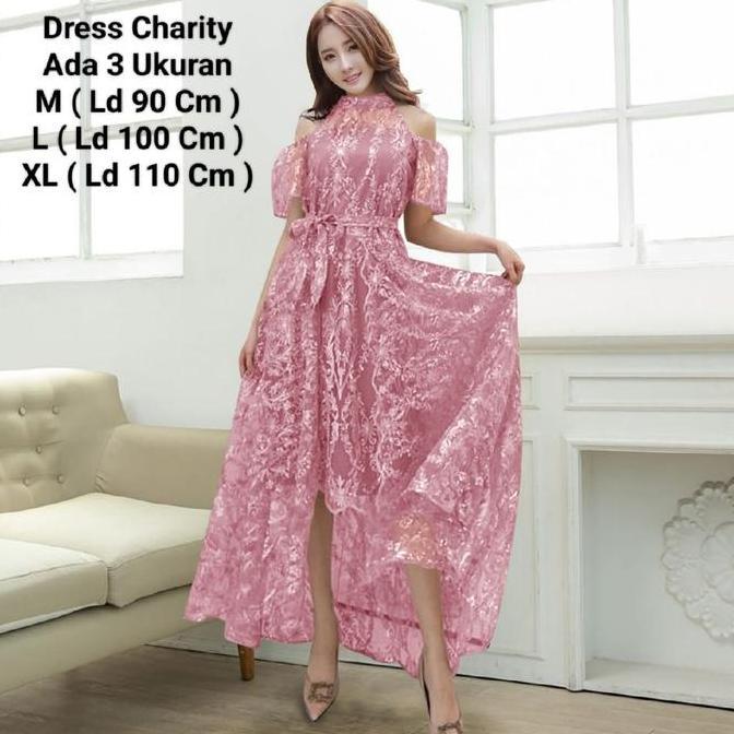 Dress Wanita Pesta Kondangan Natal Model Terbaru Full Brokat Mutiara Mewah-Dress Charity-Gaun Wanita