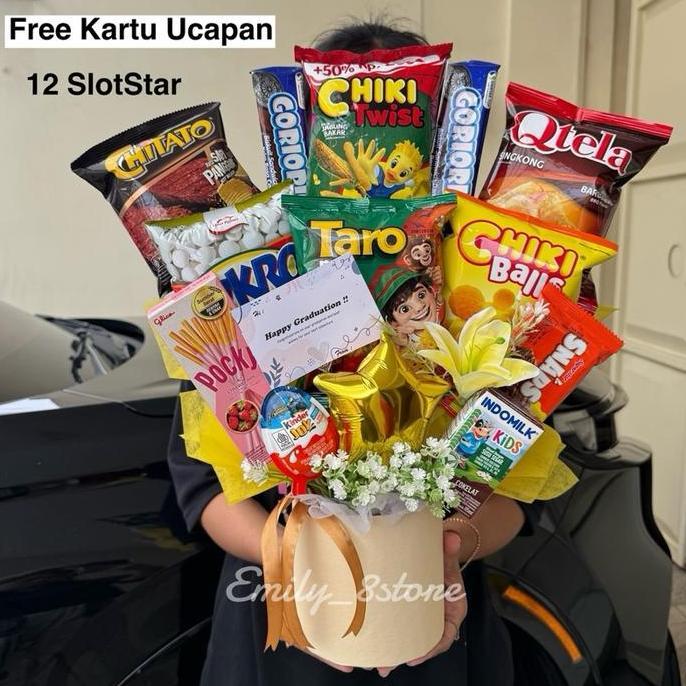 (Ready Stok) Buket wisuda Bloom Box Snack Bucket Boneka Wisuda Anak | kado anak ulang tahun  Wisuda 
