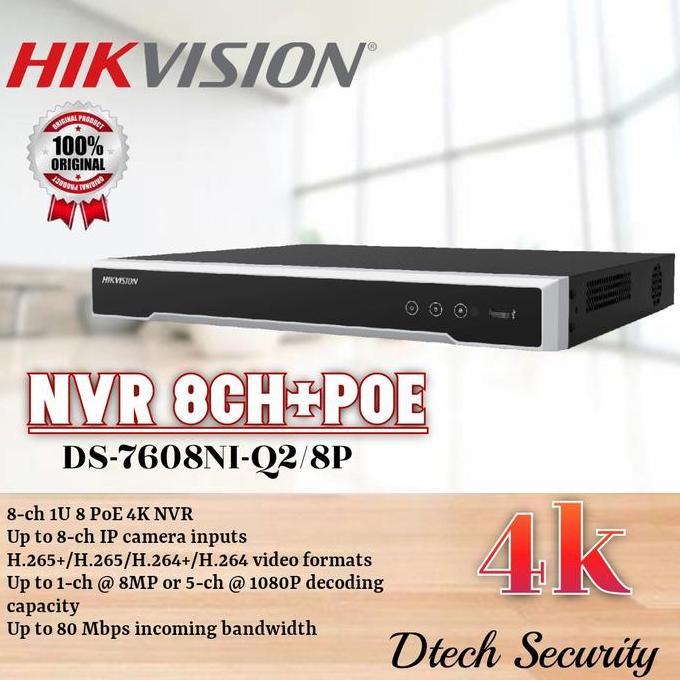 NVR 8CH Hikvision Poe Ds-7608NI-Q2/8P / NVR Poe Hikvision 4K