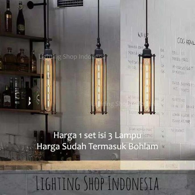 Lampu gantung 3in1 minimalis 1set 3lampu + lampu Filamen edison led t9