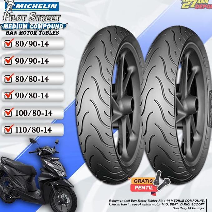 Termurah / Hot Sale [Sepasang] Ban Motor Beat Michelin Pilot Street Ring 14 Tubles Ban Motor Tubeles