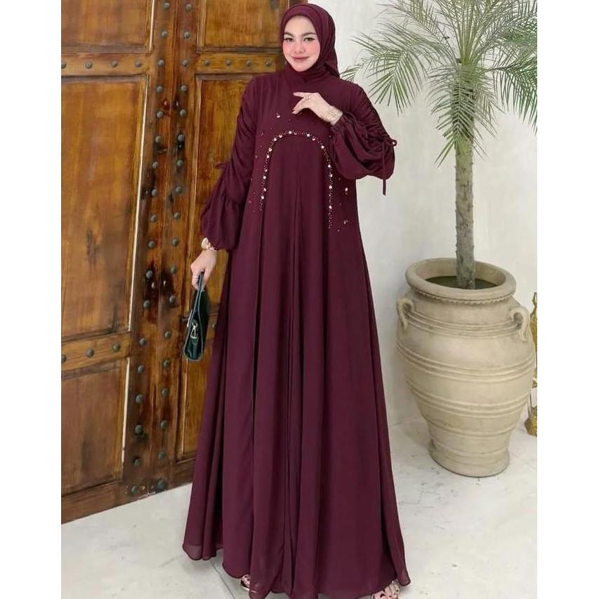 ELORA DRESS Gamis 2025 Model Terbaru Abaya Turkey Maxi Dress Arab Saudi Payet Mutiara Zephy Turki Um