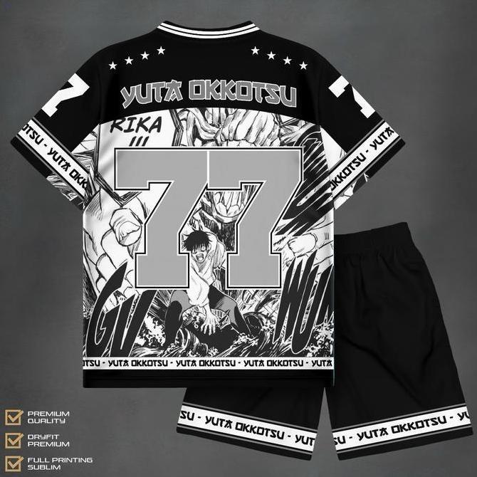 Setelan Jersey Anak Yuta Okkotsu 77 Premium Fullprint | Baju Setelan Anak Yuta Okkotsu Anime Hitam P