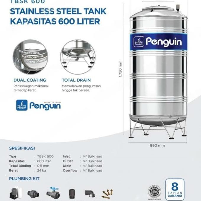 Miliki Tangki Air Stainless Penguin Tbsk 500 Liter - Toren Tandon Pinguin