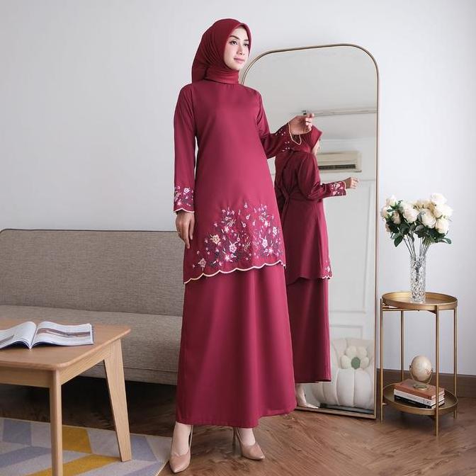 DB151 - Qiarinn Stelan Kurung Melayu Bordir Kiran Terbaru Dan Terlaris Bahan Katun Toyobo Muslim Wan