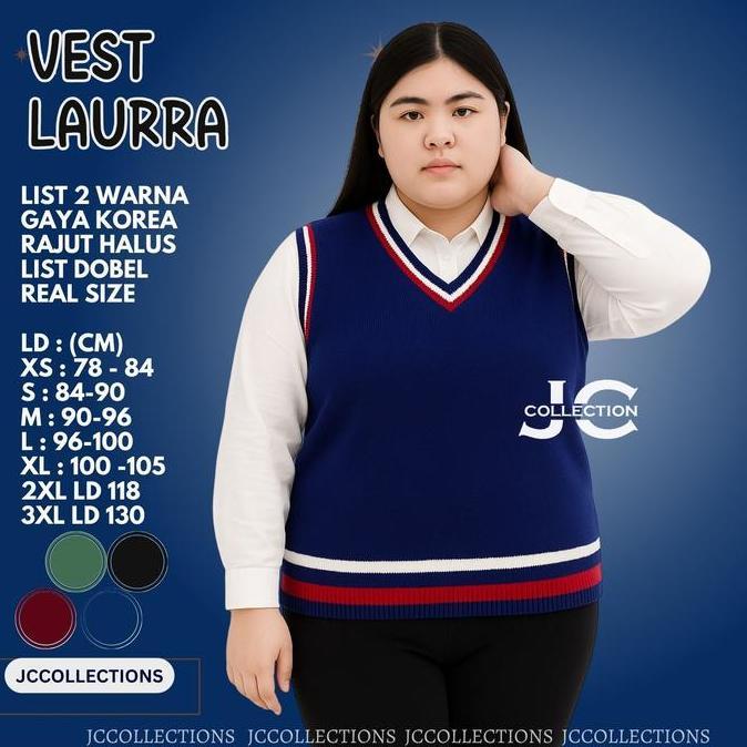 DV397 >> Rompi Jumbo Wanita Rajut Vest Knit Vneck Dobel List - Vest Rajut Korea Wanita Korea Style