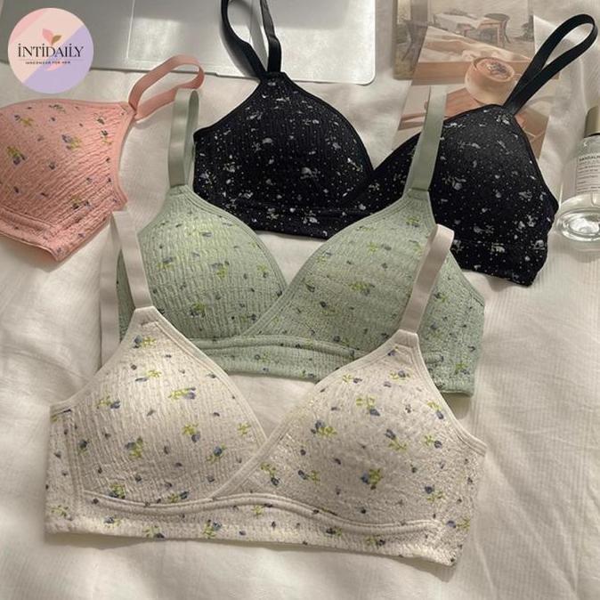 DS59 >> Bra Korea Tanpa Kawat Motif Bunga Bh Wanita Dewasa Busa Tipis Lembut Small Size Nyaman Dipak
