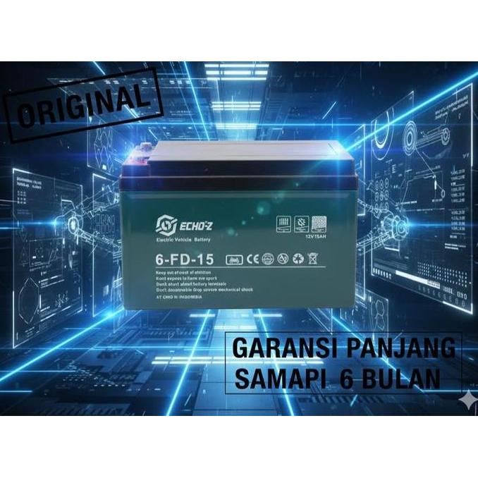 AKI SEPEDA LISTRIK 12V 15AH ECHO-Z ORINAL - BATERAI SELIS UNIVERSAL COCOK SEMUA MERK GARANSI RESMI
