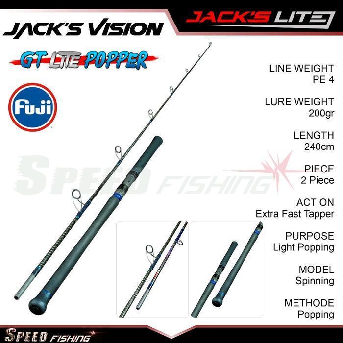 (Terbaru) Joran Jack'S Vision Gt Lite Popper Jack'S Lite Glp 802 Mh Spinning Popping Fishing Rod Bes