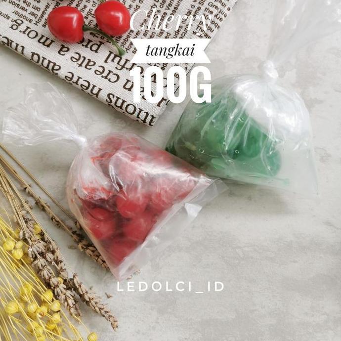 Winwin- Cherry Hijau Tangkai Ceri Hijau Tangkai Maraschino 100 Gram (Hijau)