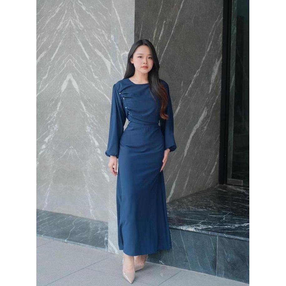 Ftx- Yeona Dress Cotton Draped Mewah Elegant / Dress Lengan Panjang Bertali Casual