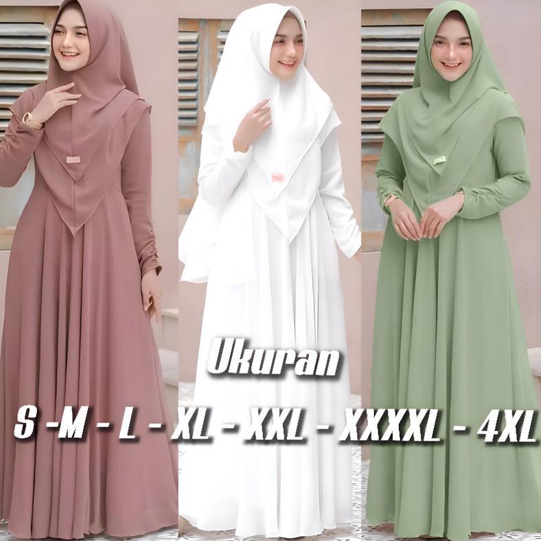 Viral  Gamis Syari Ukuran M L Xl Xxl Xxxl 4Xl Plus Khimar Busui Polos Jumbo Set Kekinian Kondangan P