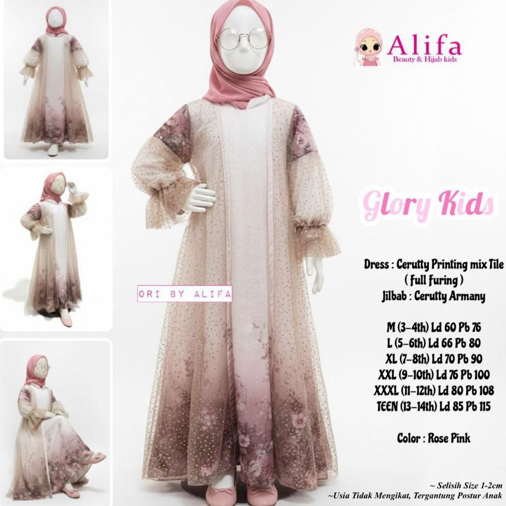 Discount New ..Glory Kids(Ori Alifa) Pakaian Muslim Anak Cewek Gamis Brokat Tile Mewah Elegan Kekini