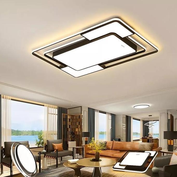 WOFLES Ready StockLampu Plafon 3 Warna LED 48/90CM Modern Minimalis Bentuk Persegi Gaya Nordic Untuk