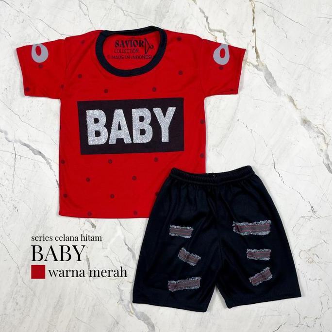 LA15 - Setelan Anak Laki Laki 0-12bulan series merah set baby boy katun murah denim bear star beruan