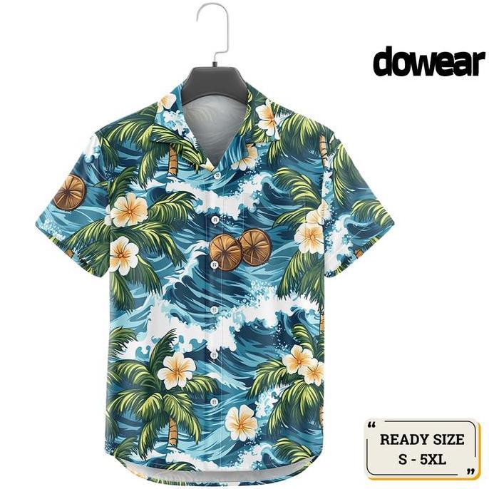 Dowear Baju Kemeja Motif Kekinian Cowok Cewek Bali Pantai Surfing Hawai Jumbo OMBAK FLOWER 402 HM